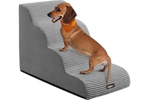 Feandrea Scala a 4 Gradini per Cani, Pendenza per Letto, Divano, Scaletta per Animali Domestici Impermeabile e Antiscivolo, Copertura Sfoderabile e Lavabile, Maniglia, Grigio Tortora PPS004G01