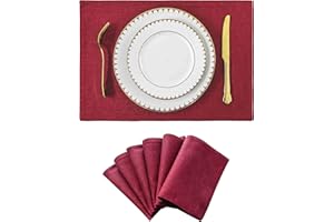 Home Brilliant Placemats Red Place Mats for Table Fabric Table Mats Set of 6 for Kitchen Dinning Restaurant, Christmas Decorations Rectangle Fine Cut, 33 x 48 cm, Burgundy