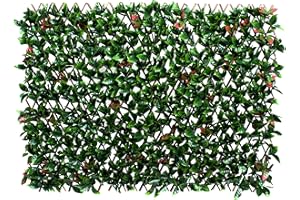 GREENBROKERS Artificial Expanding Green Wall Willow Trellis with Green and Red Leaf Foliage(1m x 2m) - UV Stable