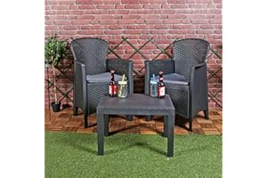 URBNLIVING 3pc Outdoor Garden Furniture Cushioned Black Rattan Table Chair Bistro Set Conservatory