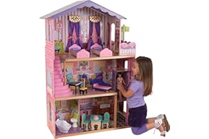 KidKraft Maison de Poupée My Dream Mansion en Bois incluant Accessoires et Mobilier, 3 Étages de Jeu avec élévateur et Lits Jumeaux pour Poupées de 30 cm, Jouet Enfant dès 3 Ans, 65082