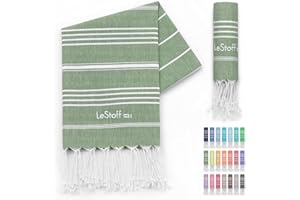 LeStoff tradycyjny ręcznik hammam ręcznik plażowy ręcznik kąpielowy ręcznik do sauny ręcznik prysznicowy ręcznik spa sport joga podróż 100% bawełna organiczna. Trwałe, naturalne, miękkie i wstępnie prane. (50 x 100 cm, Olive)