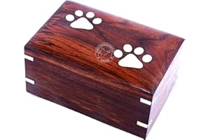 Hind Handicrafts Urne für Hunde und Katzen, mit eingelegtem Rosenholz, mit Messingpfoten, Erinnerungsurne für Asche, Foto-Holzbox, Einäscherungsurne (groß: 22,9 x 14 x 11,4 cm – 72,6 kg, zwei Pfoten)