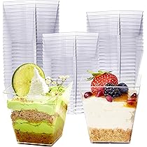 25 Verres à Dessert Carrés Avec Cuillères - 150ml - Transparents - Réutilisables - Pour Mousse, Glace, Pudding