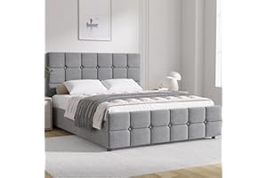 Blisswood Upholstered Ottoman Bed, 4ft Small Double Bed Frame UKFR Velvet Light Grey Ottoman Storage Bed With Gas Lift End Opening Wooden Slats With Storage (4ft Small Double, No Mattress)