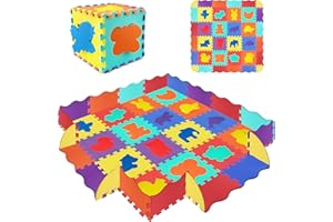 BATDTECH Alfombra Puzzle Bebé con Valla 145x145 cm - 36 Piezas Alfombra Infantil Tapete de Juego | EVA Segura | Motivos Animales Educativos | Antideslizante | Impermeable | Guardería/Hogar