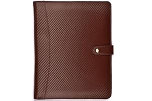 LEATHER VILLAGE Portfolio Professional Organizer – Carbon Fiber Leather Padfolio Resume Folder for A4 Letter Pad with Pen Holder, Business Card Slots & Writing Pad – Ideal for Men & Women - Brown