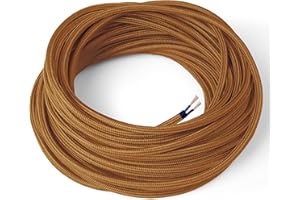 Amarcords - Câble électrique textile couleur CAMEL, rond, soie, 3 mètres, à 2 brins 2x0,75 - Fil vintage en tissu coloré, pour lampes, lustres, appliques et abat-jours.