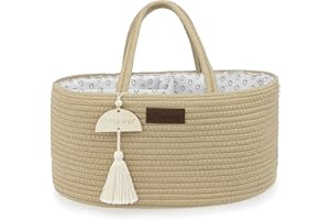 Yunioo Nappy Caddy Organiser for Baby Essentials for Newborn, Diaper Changing Bag, Baby Shower Gifts Basket, Diaper Caddy for Changing Table and Changing Mat, Toy Storage Basket - Cream