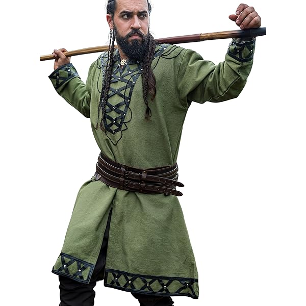 Leonardo Carbone® Tuniek met boord Halvor - Middeleeuwse kleding heren, middeleeuws hemd, vrijetijdshemd met lange mouwen, carnavalskostuum, Viking- tuniek, LARP-kleding - 100% katoen, donkerbruin, L
