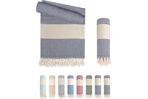 LAYNENBURG 2-częściowy zestaw ręczników hammam z ręcznie tkanymi frędzlami, 100% bawełna, ręcznik plażowy XXL, 95 x 180 cm, Oeko Tex 100, wzór karo, podróżny i do sauny, granatowy