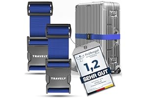 Travely® Premium Koffergurt - Besonders Auffällig & Sicher - Inkl. 2 Namensschildern - Gepäckband ideal über Kreuz - [2er Set] - Navy