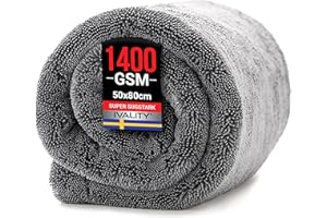 Ivality XXL Car Drying Towel 80x50cm - 1400 GSM Microfiber Cloth, Lint-free and Safe for the Paint, Ultra Absorbent Cleaning Cloth for Vehicles - Grey