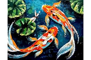 TISHIRON Paint by Numbers for Adults, Koi Fish Adult Paint by Numbers for Wall Decor, Pond Lotus Paint by Numbers Kits Paint Brushes and Acrylic Pigment, 16x20 inch Oil Painting Gift (Frameless)