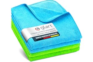 Glart 4448 Set di 4 panni in microfibra ultra-morbidi per auto e casa, 2 blu 40x40 cm, 2 verdi 40x40 cm, anche per la pulizia delle finestre