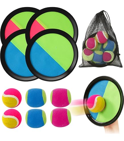 Jeu Catch Ball Raquettes Scratch – 4 Pagaies, 2 Balles – Etanche, Plage, Jardin, Piscine – Enfants 3-12 Ans, Sac Transport Inclus