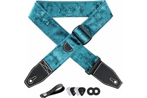 YIKOKO Guitar Strap 2 inch Velvet Guitar Straps with Full Grain Leather End, for Bass Electric and Acoustic Guitars, Free Strap Button, 2 Strap Locks and 4 Guitar Picks