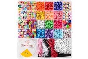 ALLJOY Perlen zum Auffädeln, Bead Kits für Armbänder machen mit Pony Perlen, Polymer Fruit Clay Perlen, Charm Perlen, Buchstaben Perlen für Freundschaftsarmbänder und DIY Schmuck machen