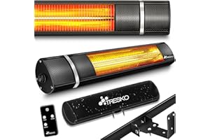 TRESKO Infrarot Heizstrahler 2000W mit Fernbedienung | Wärmestrahler Terrasse elektrisch mit 3 Heizstufen | Terrassenstrahler Innen & Außen | Wand-Heizstrahler Infrarotstrahler Wickeltischstrahler