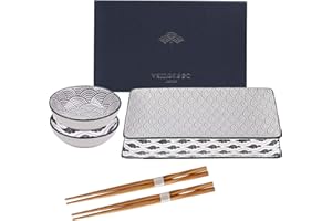 ‎VANCASSO vancasso HARUKA Sushi Set, Porzellan japanische Ess Service, 6-teilig Geschirr-Set für 2 Personen,Beinhaltet Sushi Teller, Soßenschälchen und Essstäbchen