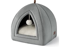Bedsure Katzenhöhle große Katzen Grau - Faltbare Katzenbett mit waschbaren Kissen, Katzenzelt für Kätzchen kleine, mittelgroße Haustier, weiches und warmes Katzenhaus für drinnen, 38x38x38cm