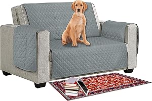 MIA we dress your home Sofa Protector Reversible Anti Slipcover from Pets/Dogs/Kids Love Seat Sofa Covers 2 Seater Couch Settee Covers Furniture Protective Soft Quilted with Non Slip Strap Seat