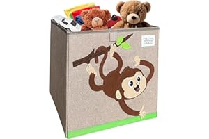 MISHMASH Foldable Toy Basket – Collapsible Storage Box for Children/Toddler/Baby - 33 x 33 x 33cm Cube Children’s Storage Unit – 9 Cute Animal Designs – Sturdy, Portable and Compact (Milo Monkey)