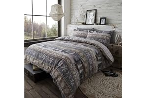 HAPPY LINEN COMPANY Set copripiumino - 100% flanella di cotone pettinato - double face con design scandinavo - Tortora - Matrimoniale