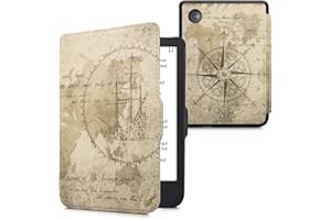 kwmobile Custodia eReader Compatibile con Kobo Clara 2E Cover - eBook Reader Flip Case - marrone/marrone chiaro - Mappamondo vintage