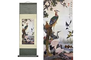 VALART Pittura Scorrimento di Seta Decorazione murale asiatica Uccelli - Wu Lun Diagramma Bella Arte Cinese Rotolo Pittura Pergamena Da Appendere Scorrimento Decorazione Orientale (94 x 30 cm)