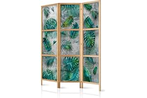 decomonkey 3 Paneles Biombo - 135 x 171cm Plantas Verdes Naturales Fondo Gris paraban Separador de ambientes para Separación de ambientes Hogar Oficina SPA