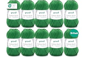 Gründl Laine Cotton Quick uni – laine fine pour crochet – fil à tricoter – fil à crocheter – brillante et douce pour la peau – 100 % coton – 10 pelotes 50 g / 125 m – taille d’aiguille 3-4 –Fern