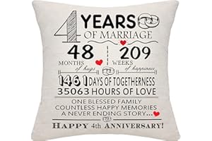 BOMMEX 4 Years of Marriage Gift 4th Wedding Anniversary Cushion Cover Keepsake Decoration Gift for Couples Parents Women Men Mum Dad Husband Wife Grandma Grandad Aunt Uncle Friends (4 YEARS)