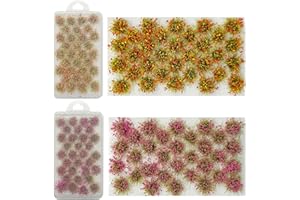 Woohome Modèle Arbres Gazon Lichen pour Feuillage, 64 PCS Touffe d'herbe Statique Herbe Rose et Orange Artificielle Modèle pour Le Chemin de Fer de Paysage de Train