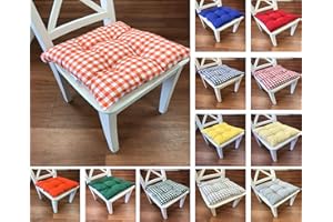 Tropik Home Colourful Seat Pads, Garden Kitchen Dining Chair Cushions Tie On (Orange Gingham)