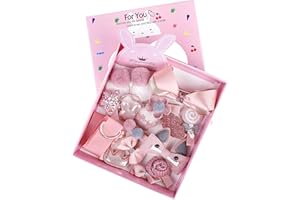 MAOXINTEK Hair Clips for Baby Girl Bows Ties Set 18pcs Multi Styles Cute Kid Hair Bands Accessory, Toddlers Ribbons Bowknot with Gift Box - Pink