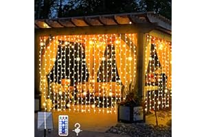 LiyuanQ Solar Curtain Lights Outdoor Fairy Lights 3m x 3m 300 LED 8 Modes Remote Control Waterproof Solar Garden Light Waterfall Fairy String Light for Patio Gazebo Party Christmas Autumn Decoration