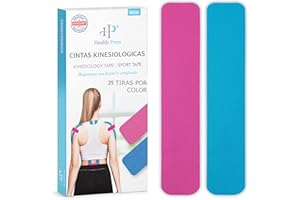 Health Press Kinesiotapes - 50 Tiras de Cinta Kinesiológica Precortada Azul + Rosa (25cm x 5cm) - Cinta Profesional de Fisioterapia y Deportiva - Cintas amigables con la piel DERMATEST: MUY BUENO