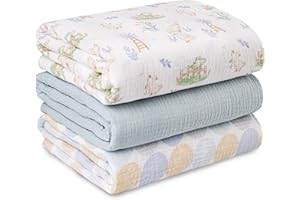 Soarwg Kids Muslin Swaddle Baby Blanket Muslin Cloths for Newborns, Pack of 3 Muslin Blanket, Large 95 x 100cm for Baby Shower Duck