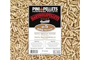 PINI Hartholz Pellets 100% Buche № 5 BBQ Beech 15 Kg Grillpellets zum Grillen Räuchern Smoken