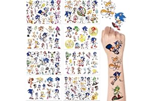 Deen Temporary Tattoos - 8 Sheets Sonic Waterproof Cartoon Stickers for Kids Girls Boys, Party Bags Birthday Gift Favour Supplies