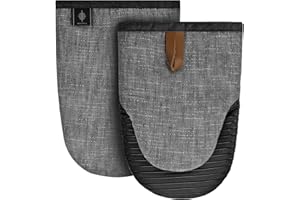 ‎BONTHEE BONTHEE Ofenhandschuhe Klein Topfhandschuhe Mini Baumwolle kochhandschuhe mit Anti-Rutsch Silikon Gestreift backhandschuhe für Kochen Backen - 2er Set - Grau