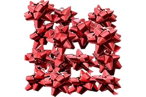 OXYN Set Coccarde Fiocchi Stelle Decorazione per Regali Pacchi Natale Compleanno Feste Matrimoni Confezione Artigianato Confezionamento Autoadesivi Scintillanti Adesive (15pz 8cm, Rosso)