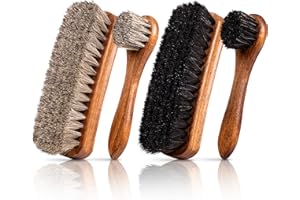 TIMELEOS Zestaw szczotek do butów z w?osia ko?skiego, wysokiej jako?ci zestaw 4 szczotek do czyszczenia butów, jasne i ciemne, w?osie ko?skie, w?osie ko?skie, wyprodukowano w Niemczech