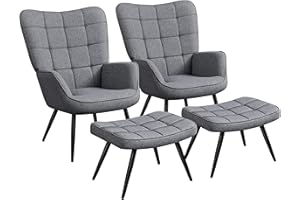 ‎YAHEETECH Yaheetech 2er Set Relaxsessel mit Hocker Lehnstühle Vintage Retro Sessel Polstersessel Ohrensessel fürs Wohnzimmer Dunkelgrau