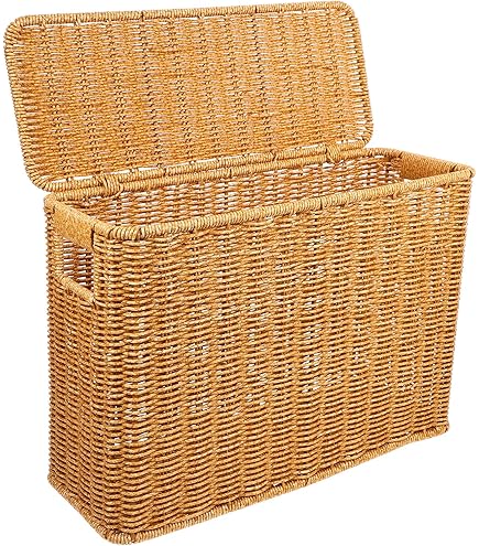Ciieeo Woven Storage Basket with Lid and Handle 15 Inch Narrow