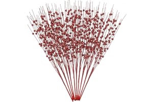 Greentime 10 Pack Red Artificial Glitter Berry Stem Ornaments 19.7 Inches Fake Christmas Picks Decorative Glitter Sticks for Christmas Tree DIY Wreath Crafts Gift Fireplace Holiday Home Decor