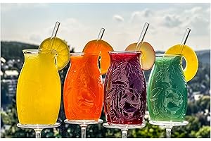 Topkapi Tiki Morita - Set di 13 bicchieri da cocktail Morita e cannuccia in vetro, 500 ml, XL, per 6 persone