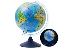 ‎EXERZ EXERZ Zoo-Geo beleuchteter Globus – englische Karte – mit kabellosem LED-Licht / 2-in-1 / Tag und Nacht – Physische und Zoo-Dual-Karte – beleuchteter Globus – lehrreich und lustig