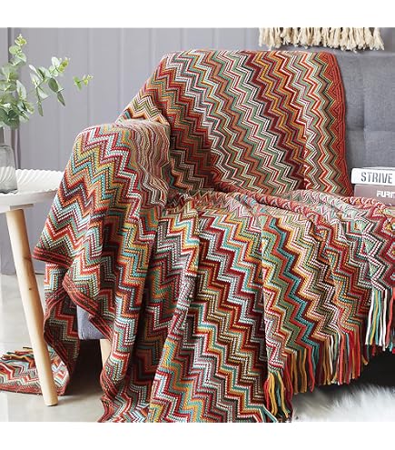 Plaid Chenille Canapé Grand Format Housse De Canapé Bohème Chenille Réversible - Plaid Déco 180x280cm | Style Élégant Avec Frange Housse Canapé Boho